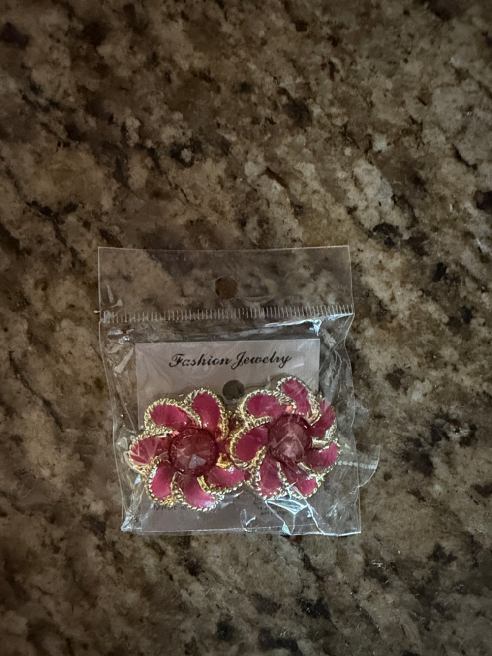 Fashion Jewelry Hot Pink Flower Stud Earrings with Gold Trim CLIP-ON